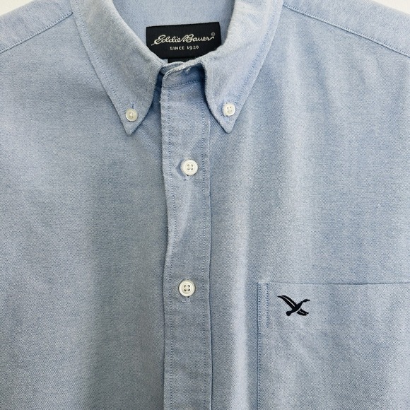 Eddie Bauer Men Button Up Shirt Medium Blue Chambray Denim Long Sleeve 2000s - Picture 7 of 7